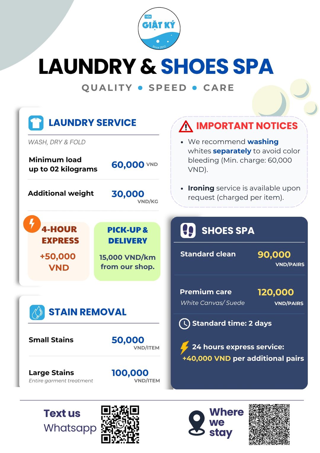 Laundry & Shoes Spa price list